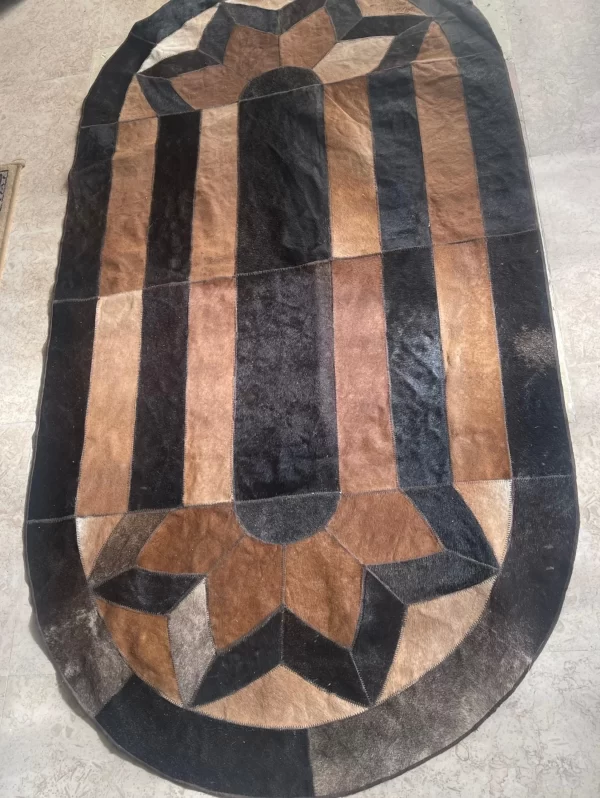 Brown & Black Cowhide Patchwork Rug – 6FT x 3FT Handmade Leather Carpet - Image 4