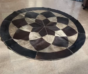 Handcrafted 5FT Round Egyptian Cowhide Patchwork Rug