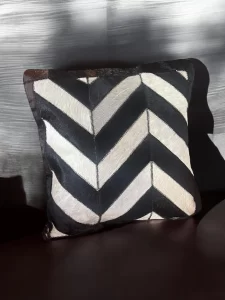 Handmade 19" Black & White Cowhide Chevron Cushion