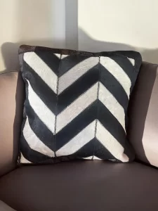 Handmade 19" Black & White Cowhide Chevron Cushion