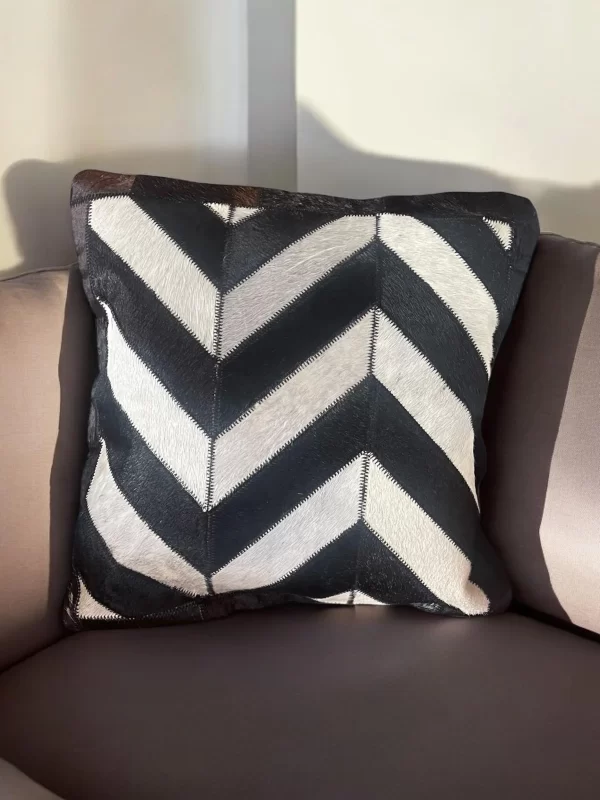 Handmade 19" Black & White Cowhide Chevron Cushion