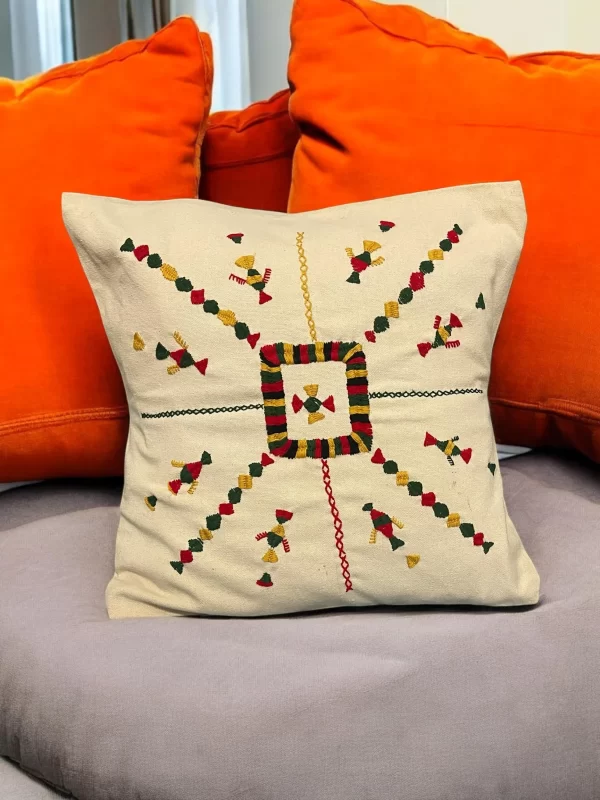 Hand-Embroidered 17" Egyptian Siwa Tribal Cushion - Image 3