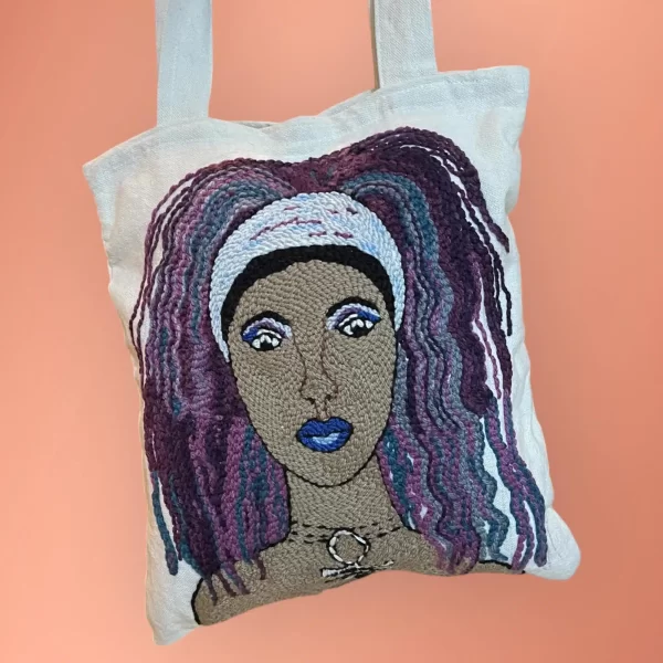 Afro-Futuristic Handmade Embroidery Tote Bag
