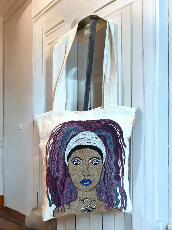 Afro-Futuristic Handmade Embroidery Tote Bag - Image 5