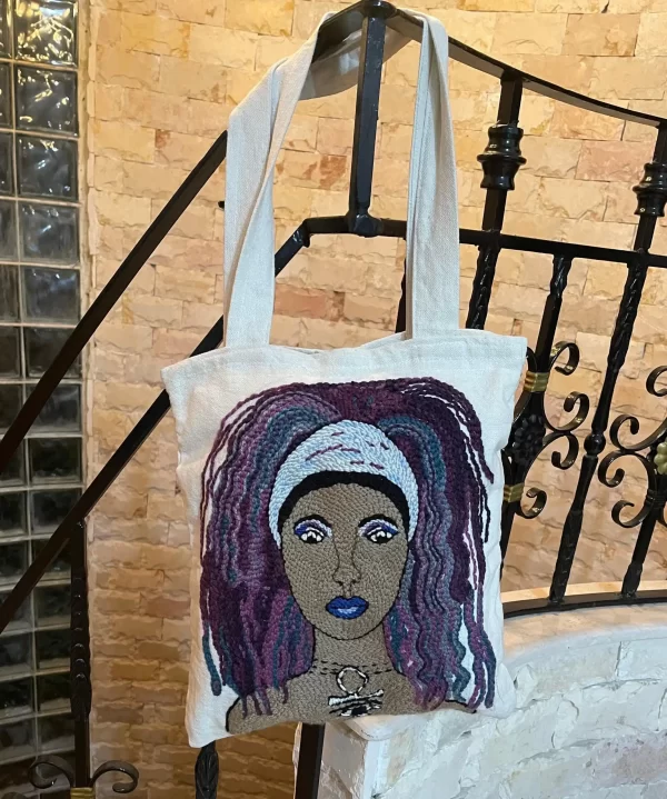 Afro-Futuristic Handmade Embroidery Tote Bag - Image 4