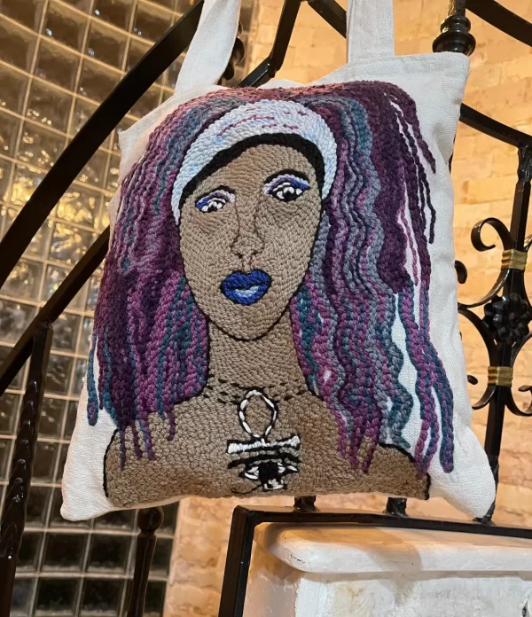 Afro-Futuristic Handmade Embroidery Tote Bag - Image 2