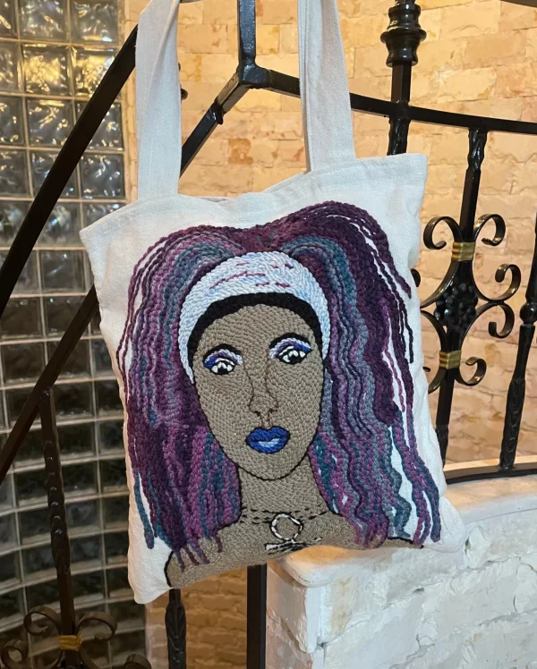Afro-Futuristic Handmade Embroidery Tote Bag - Image 3
