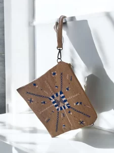 Siwa Hand-Embroidered Geometric Wristlet