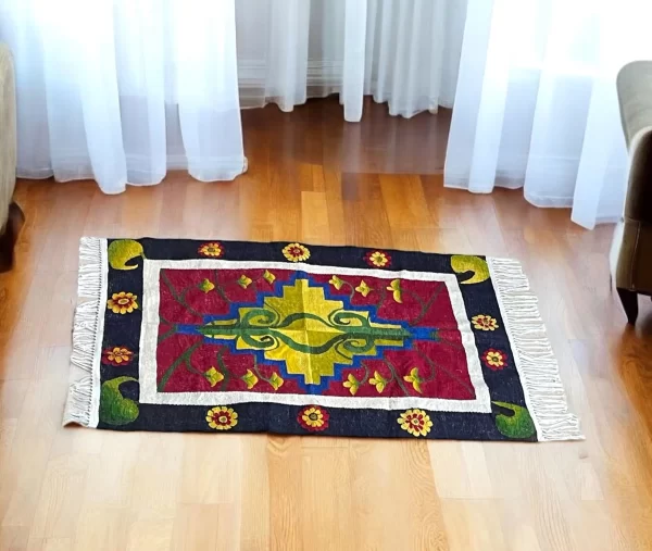 Golden Garden Kilim – Handwoven Wool Rug with Middle Eastern Motifs (6.8ft x 5ft) - Image 3