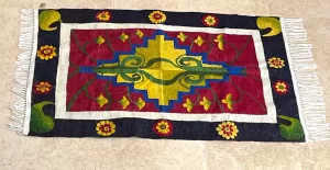 Golden Garden Kilim – Handwoven Wool Rug with Middle Eastern Motifs (6.8ft x 5ft)