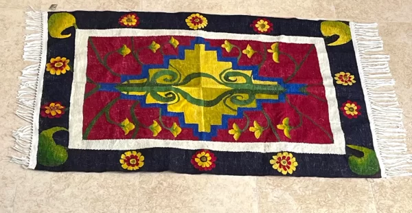 Golden Garden Kilim – Handwoven Wool Rug with Middle Eastern Motifs (6.8ft x 5ft) - Image 2
