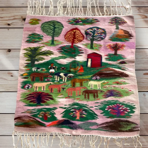Vintage Egyptian Handwoven Kilim – Pastoral Village Wool Tapestry (3x3ft) - Image 5