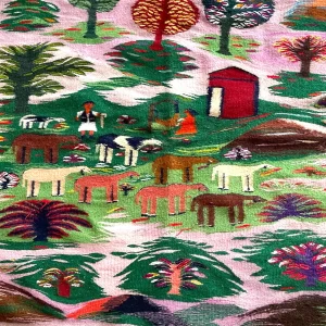 Vintage Egyptian Handwoven Kilim – Pastoral Village Wool Tapestry (3x3ft)