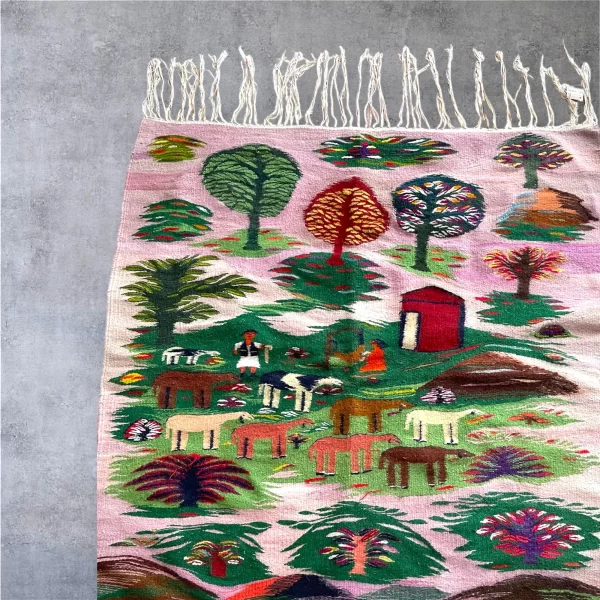 Vintage Egyptian Handwoven Kilim – Pastoral Village Wool Tapestry (3x3ft) - Image 3