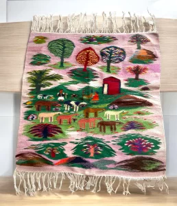 Vintage Egyptian Handwoven Kilim – Pastoral Village Wool Tapestry (3x3ft)