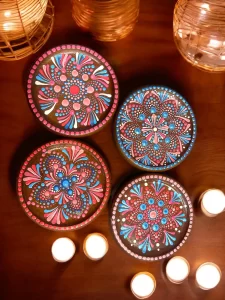 Hand-Painted Mandala Coaster Set