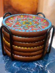 Set of 6 Handmade Mandala Coasters with Storage