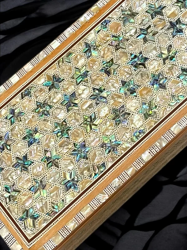 Handmade Wooden Box with Mother of Pearl Inlay - Image 3