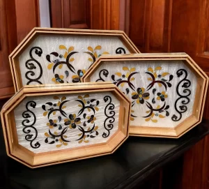 Handmade Beech Wood Tray with Mother of Pearl Inlay