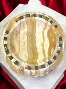 Handmade Alabaster Ashtray with Mother of Pearl Inlay