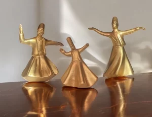 Golden Tanoura Whirling Dervish Statue Set of 3