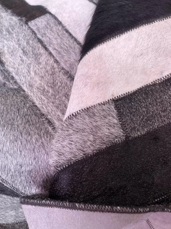 Handmade 10FT x 6FT Leather Stripe Patchwork Rug – Genuine Cowhide in Gray & Silver - Image 7