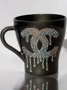 Handmade Luxury Rhinestone Mug – Chanel-Inspired Drip Design