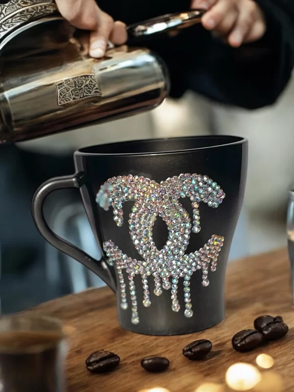 Handmade Luxury Rhinestone Mug – Chanel-Inspired Drip Design - Image 4