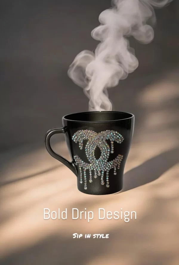 Handmade Luxury Rhinestone Mug – Chanel-Inspired Drip Design - Image 3