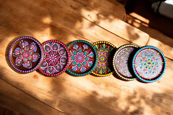 Set of 6 Handmade Mandala Coasters with Storage - Image 3