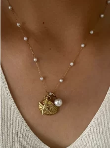 Ocean Charm Necklace with Shell, Starfish, and Pearl Accents