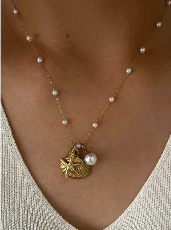 Ocean Charm Necklace with Shell, Starfish, and Pearl Accents - Image 2