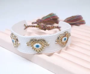 Evil Eye Heart Charm Bohemian Style Braided Tassel Bracelet