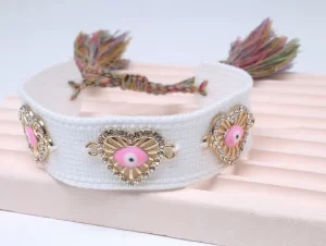 Evil Eye Heart Charm Bohemian Style Braided Tassel Bracelet