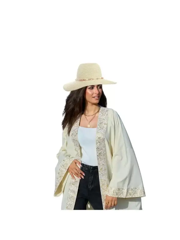 THICK ARABIC LETTERS KAFTAN crème with gold Embroidery calligraphy - Image 5