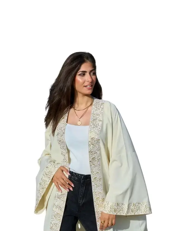 THICK ARABIC LETTERS KAFTAN crème with gold Embroidery calligraphy