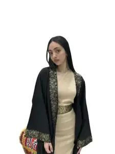 Elegant Arabian Letters Kaftan - Black with Gold Embroidery