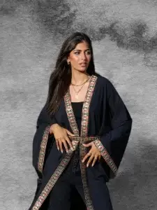 Stylish Black Kaftan with Colorful Embroidery