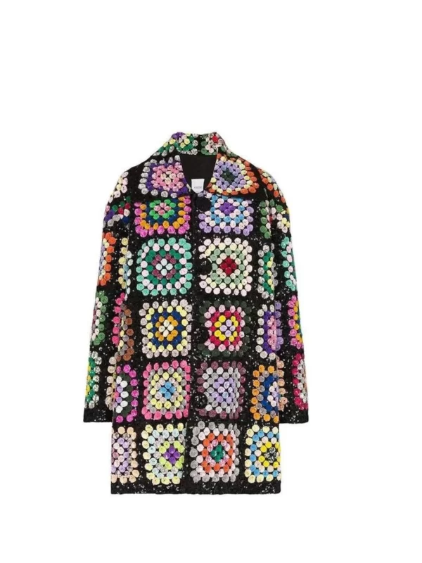 Patchwork Crochet Blanket Coat In Multi-colour