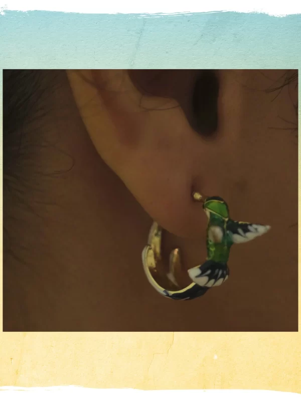 Colorful Enamel Hummingbird Earrings - Image 2