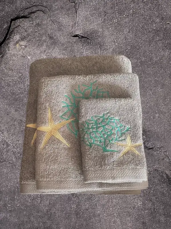 Beachcomber Embroidered Grey Towel Set - 100% Egyptian Cotton