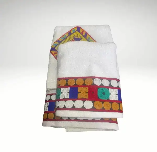 Geometric-Patterned Handcrafted Egyptian Cotton Towel Set