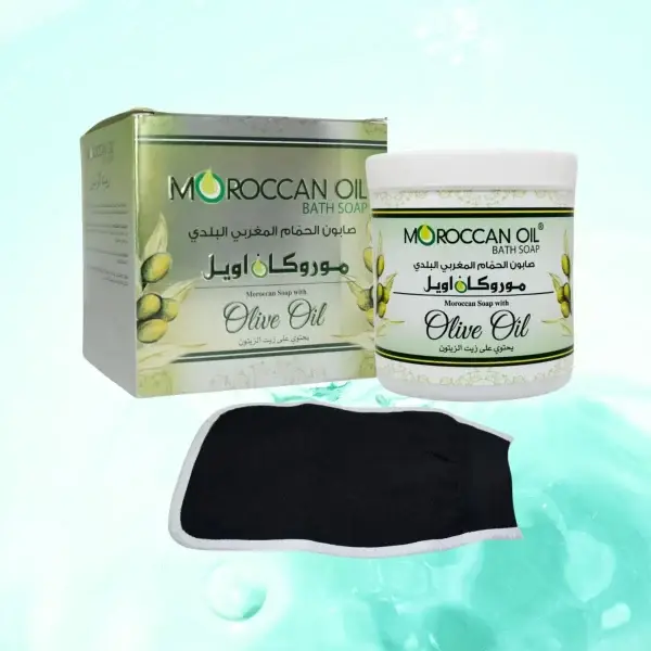 Moroccan Olive Oil Soap Hand Glove Set - Natural Beldi Hammam Spa Exfoliating Kit, 250ml - Image 8