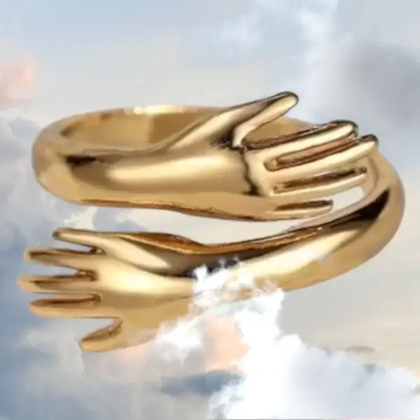 Gold-Plated Hug Ring on Stainless Steel - Adjustable and Heartfelt