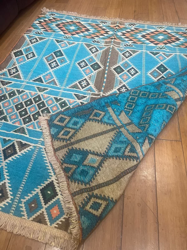Egyptian Bedouin Kilim Rug - Turquoise Geometric Design - Image 2