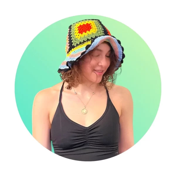 Handmade Crochet Bucket Hat for Women - Multicolor Plaid Design