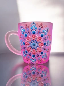 Handcrafted frosted purple Mug with Vibrant Dot Mandala Design