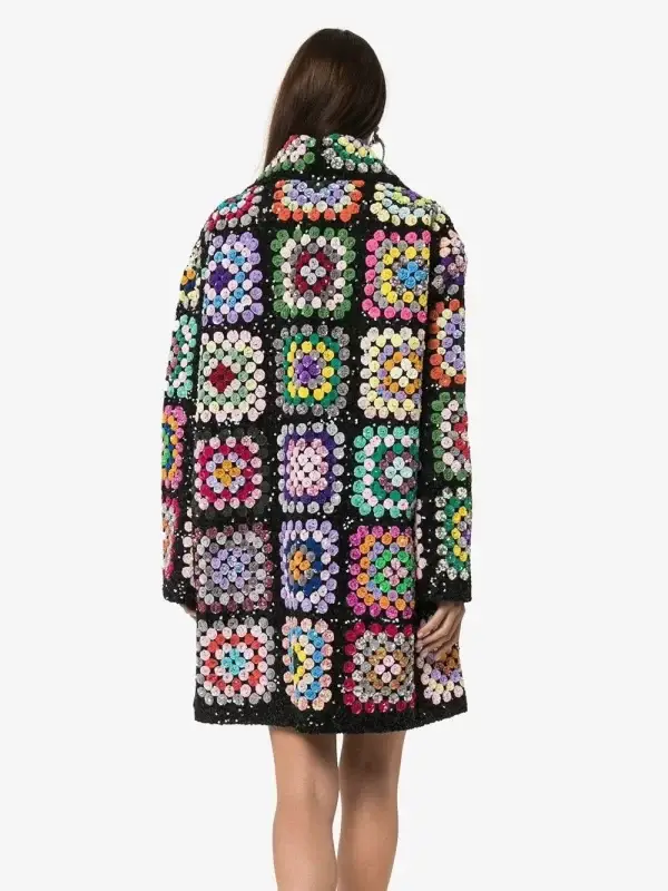 Patchwork Crochet Blanket Coat In Multi-colour - Image 3