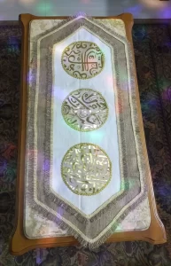 Elegant & Durable Mubarak Ramadan Kareem Table Runner 175cm" - Handcrafted Burlap with Islamic Serma and Calligraphy Decor
